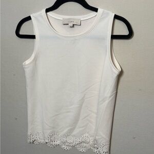 LOFT White Sleeveless Blouse with Lace Hem